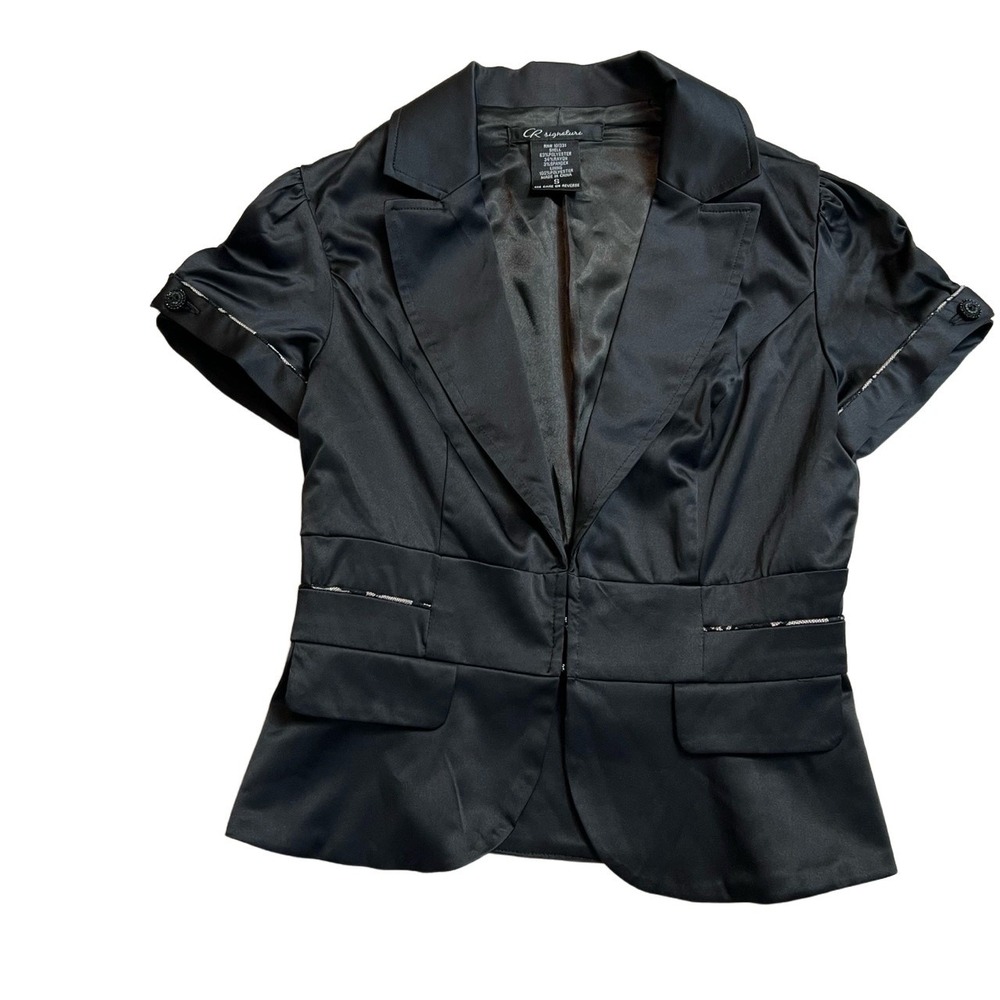 Y2K Women's S Dark Academia Peplum Waste Black Short Sleeve Goth Jacket Blazer